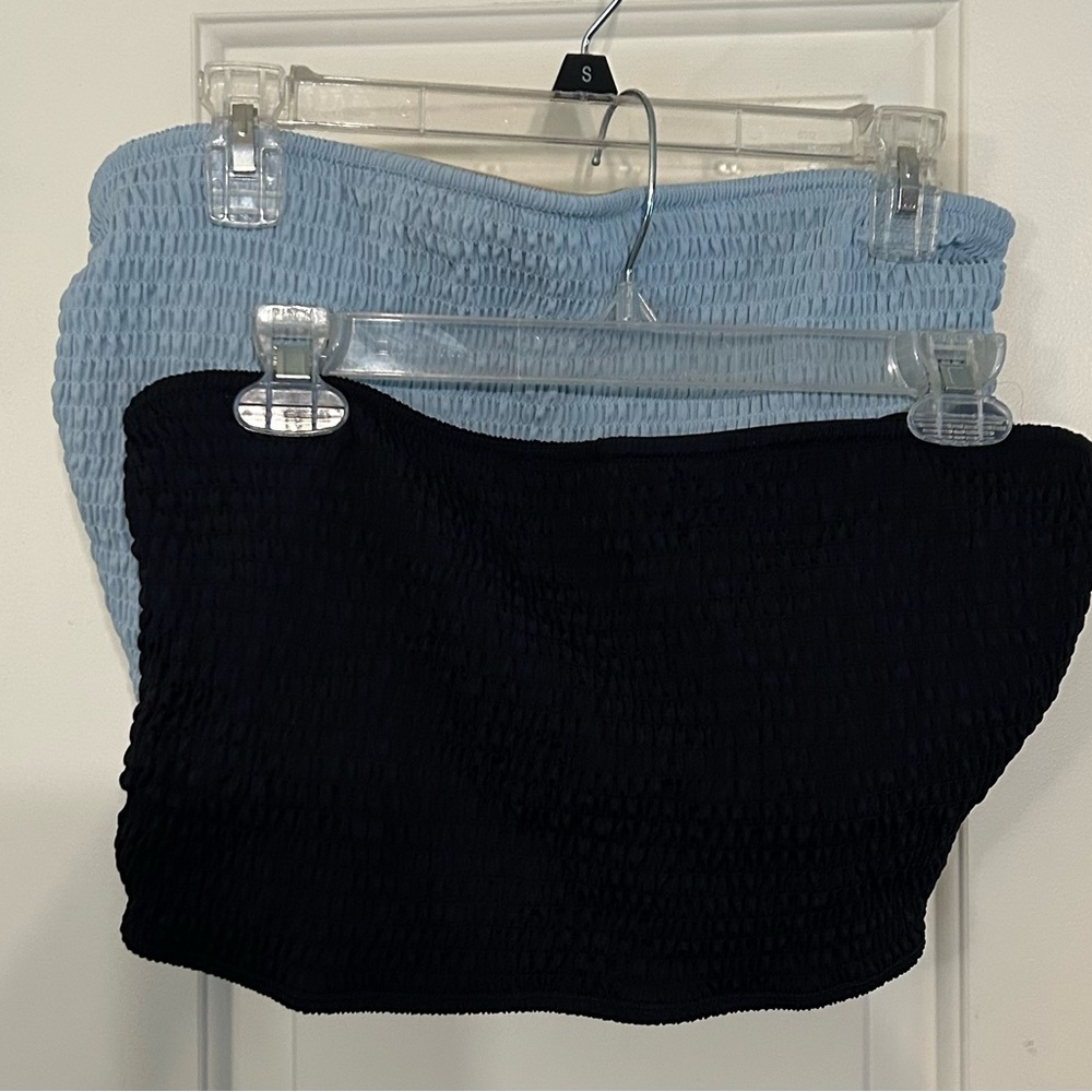 Blue and Black Smocked Tube Swim Tops